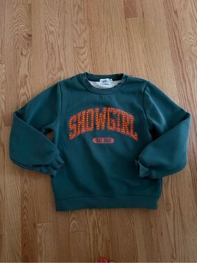 Kids Teal Crewneck Sweatshirt with Orange 'SHOWGIRL' Graphic